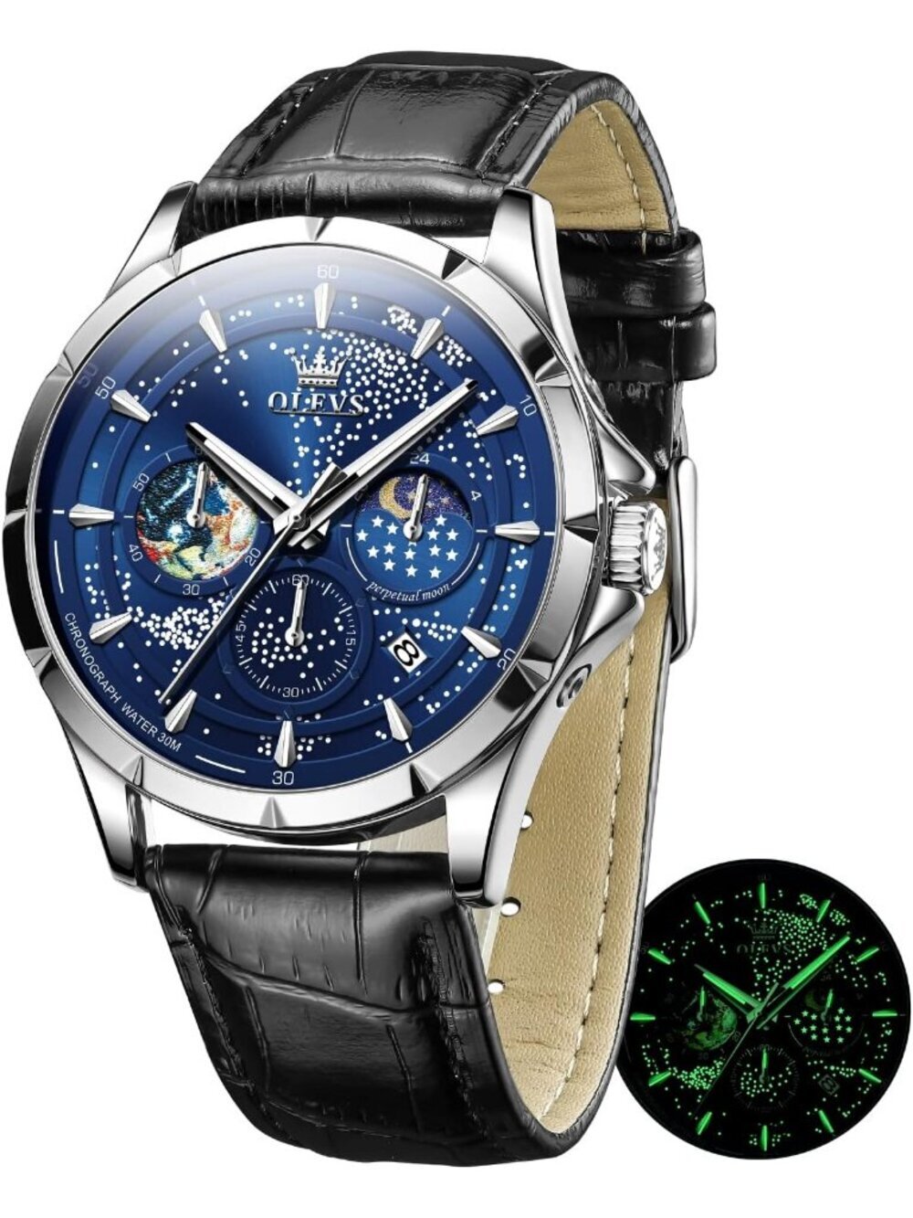 Men's Black Strap Blue Dial Luxury Analog Quartz Classic Casual Wrist Watch